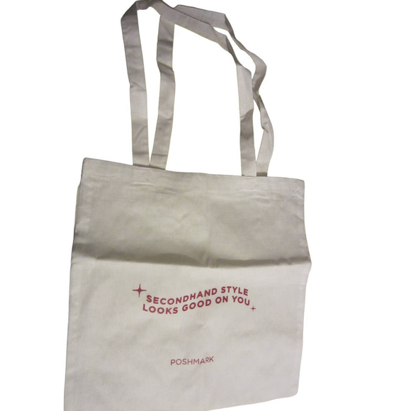 Secondhand Style Canvas Tote Bag | Reusable White Graphic Eco Bag 15"x14" - Picture 1 of 4